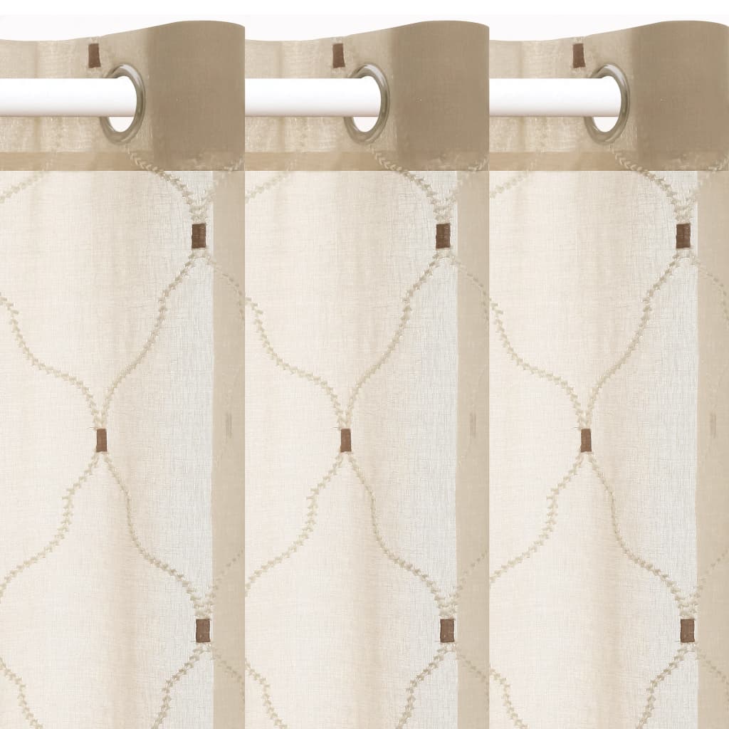 vidaXL Glasgordijnen geborduurd 140x175 cm beige 2 st