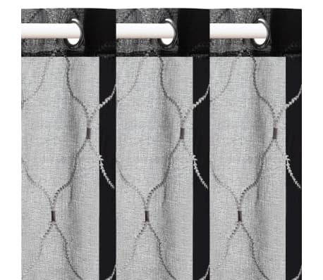 vidaXL Haftowane, przezierne zasłony, 2 szt., 140 x 175 cm, czarne