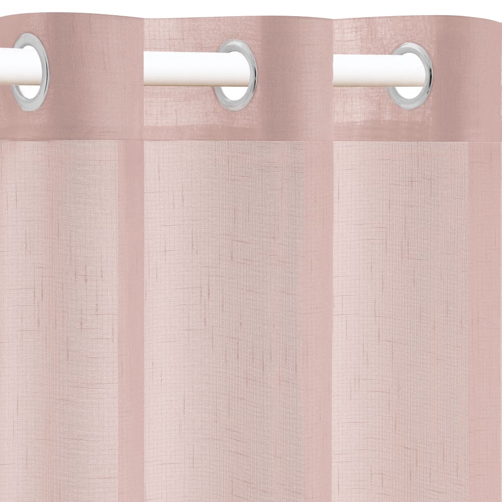 vidaXL tynde gardiner med hør-look 2 stk. 140 x 175 cm lyserød