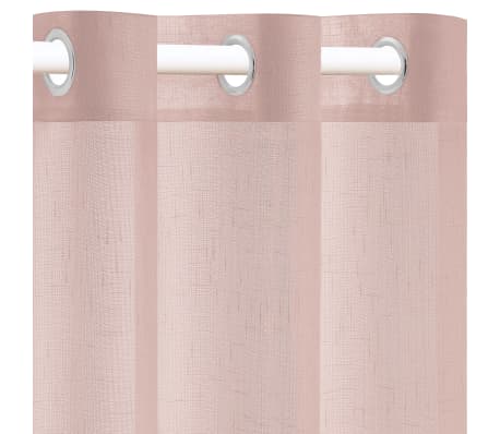 vidaXL Прозрачна завеса, имитираща лен, 2 бр, 140x245 см, розова