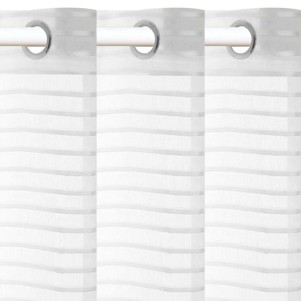 vidaXL Rideaux tissés rayés et transparents 2 pcs 140 x 175 cm Blanc