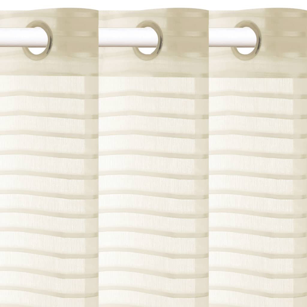 vidaXL Rideaux tissés rayés et transparents 2 pcs 140 x 175 cm Crème