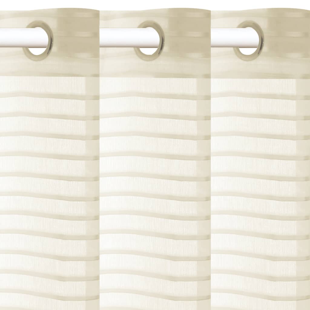 vidaXL Rideaux tissés rayés et transparents 2 pcs 140 x 245 cm Crème
