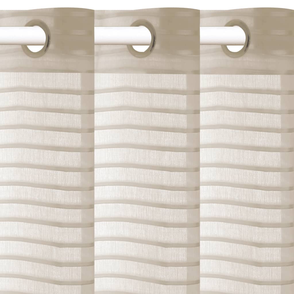 vidaXL Perdele transparente, cu dungi, 2 buc, 140 x 175 cm, bej