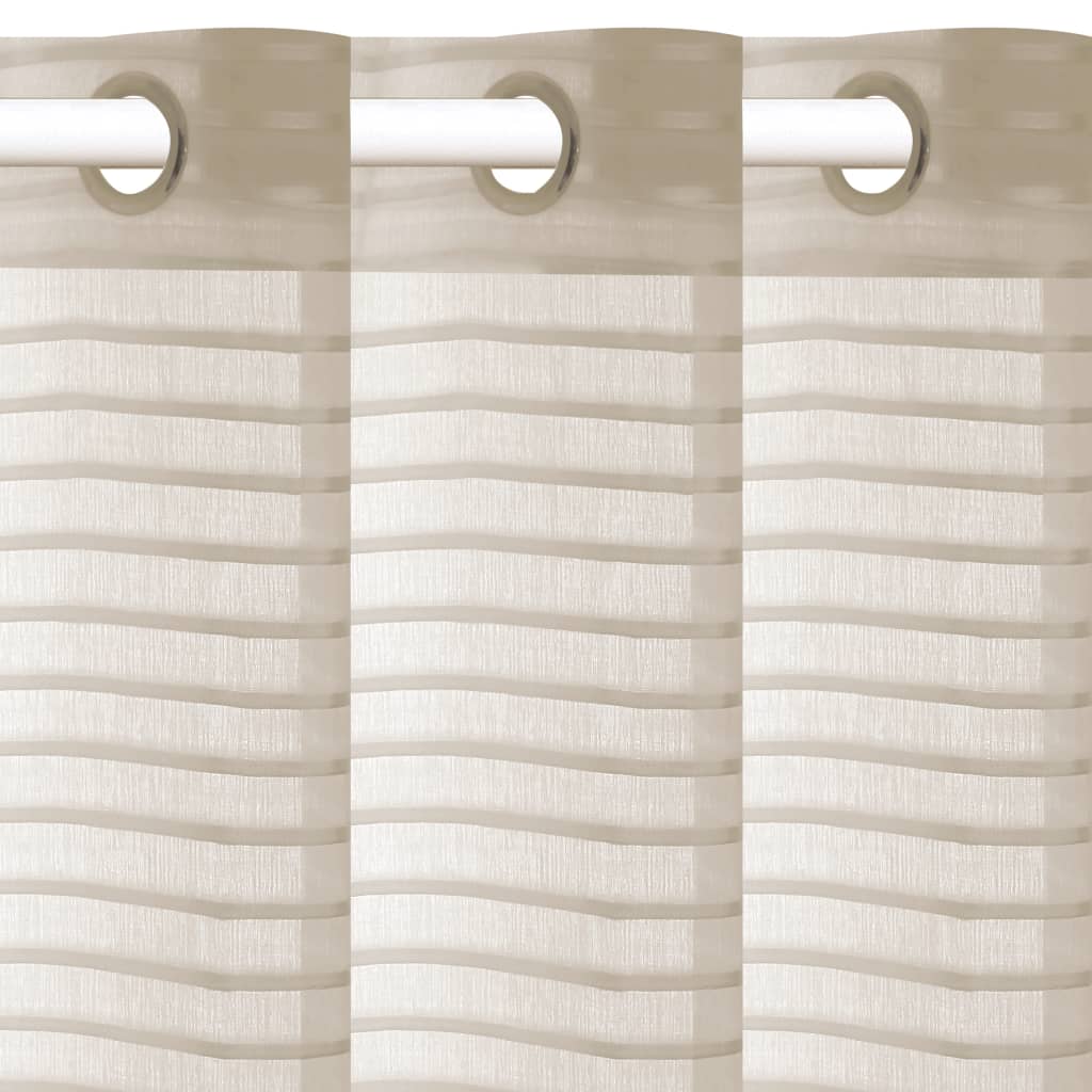 

vidaXL Glasgordijnen geweven gestreept 140x175 cm beige 2 st