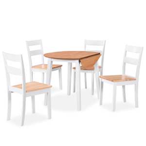 Jídelní set 5 kusů, MDF a kaučukovníkové dřevo, bílý - obrázek 1