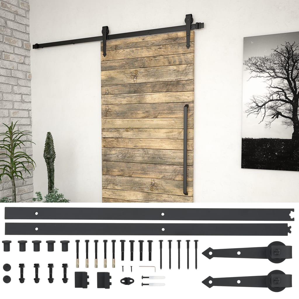 vidaXL Set piese pentru ușă glisantă, negru, 183 cm, oțel poza 2021 vidaXL