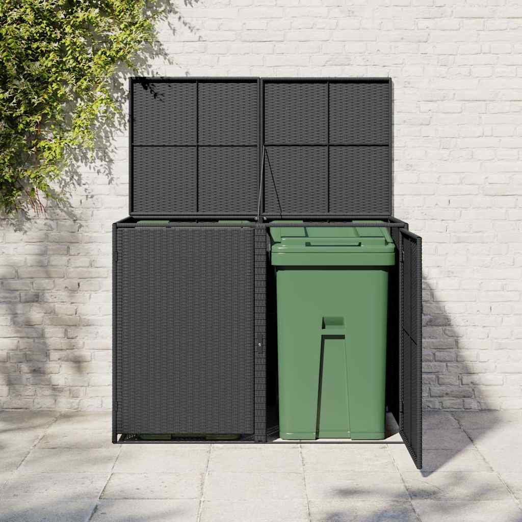 vidaXL fekete rattan dupla tároló gurulós kukához 148 x 80 x 111 cm