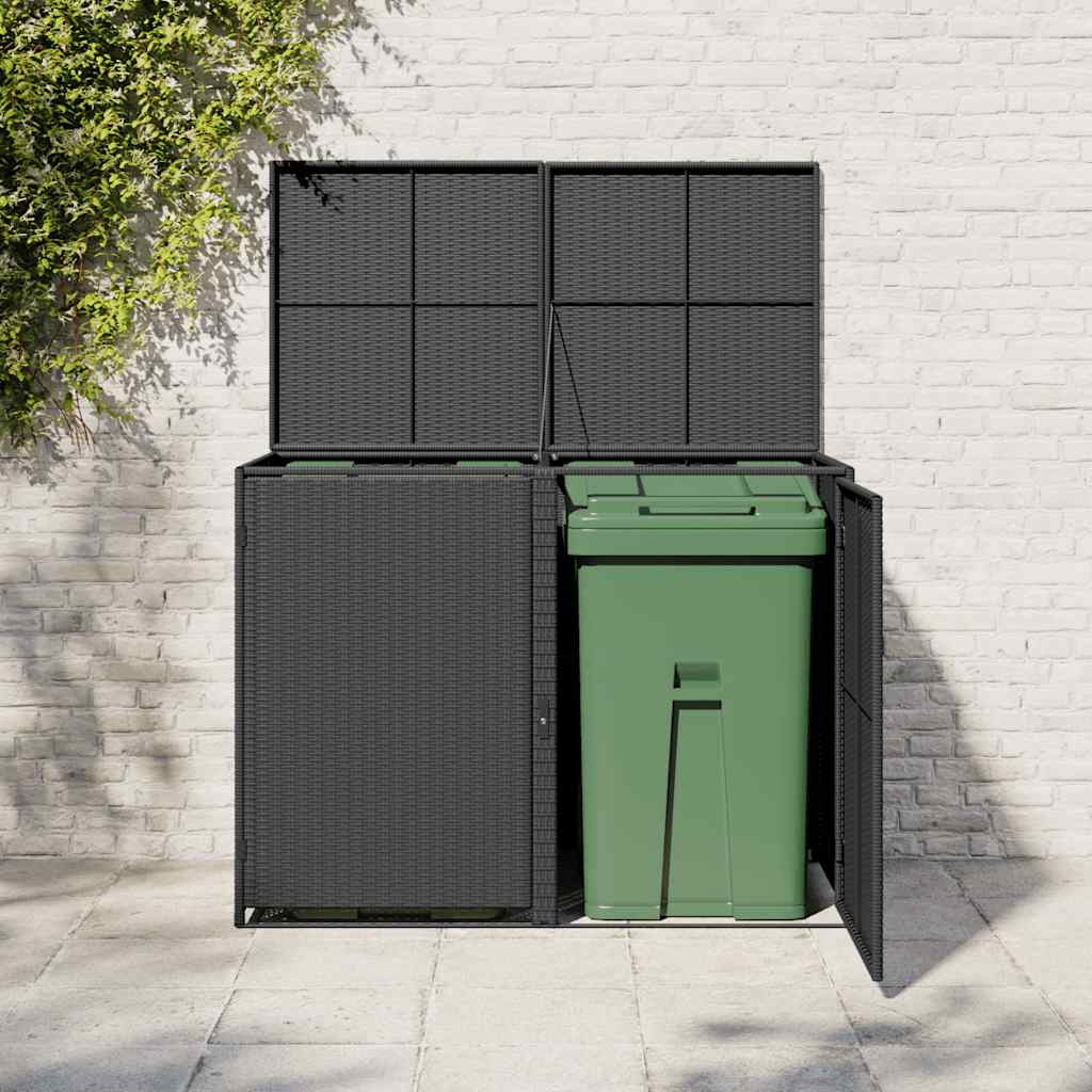 vidaXL fekete rattan dupla tároló gurulós kukához 148 x 80 x 111 cm