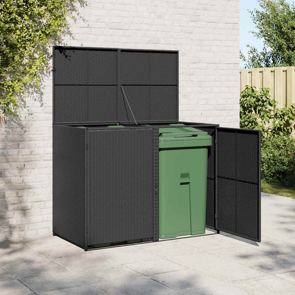 vidaXL Mülltonnenbox für 2 Tonnen Poly Rattan Schwarz 148x80x111 cm