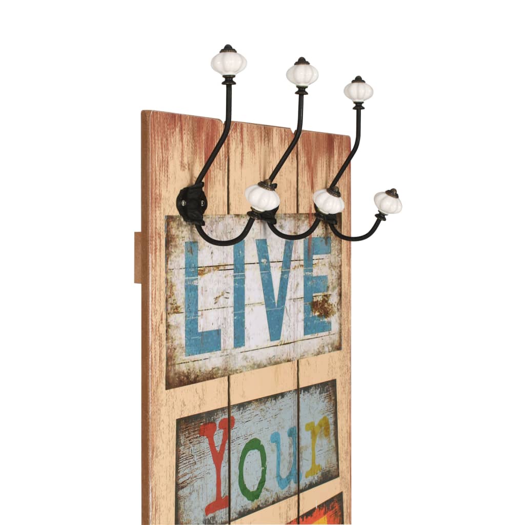 Falra szerelhető fogas 6 akasztóval 120 x 40 cm „LIVE LIFE” 