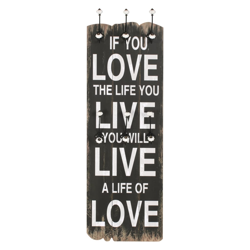 

vidaXL Wandkapstok met 6 haken LOVE LIVE 120x40 cm