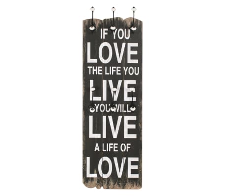 vidaXL Cuier de perete cu 6 cârlige, 120 x 40 cm, LOVE LIFE