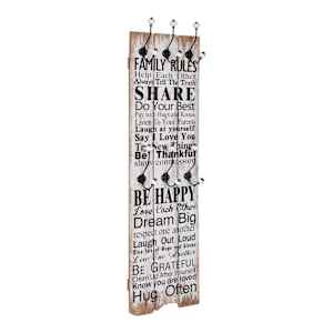 Stenski obešalnik s 6 kljukicami 120x40 cm FAMILY RULES
