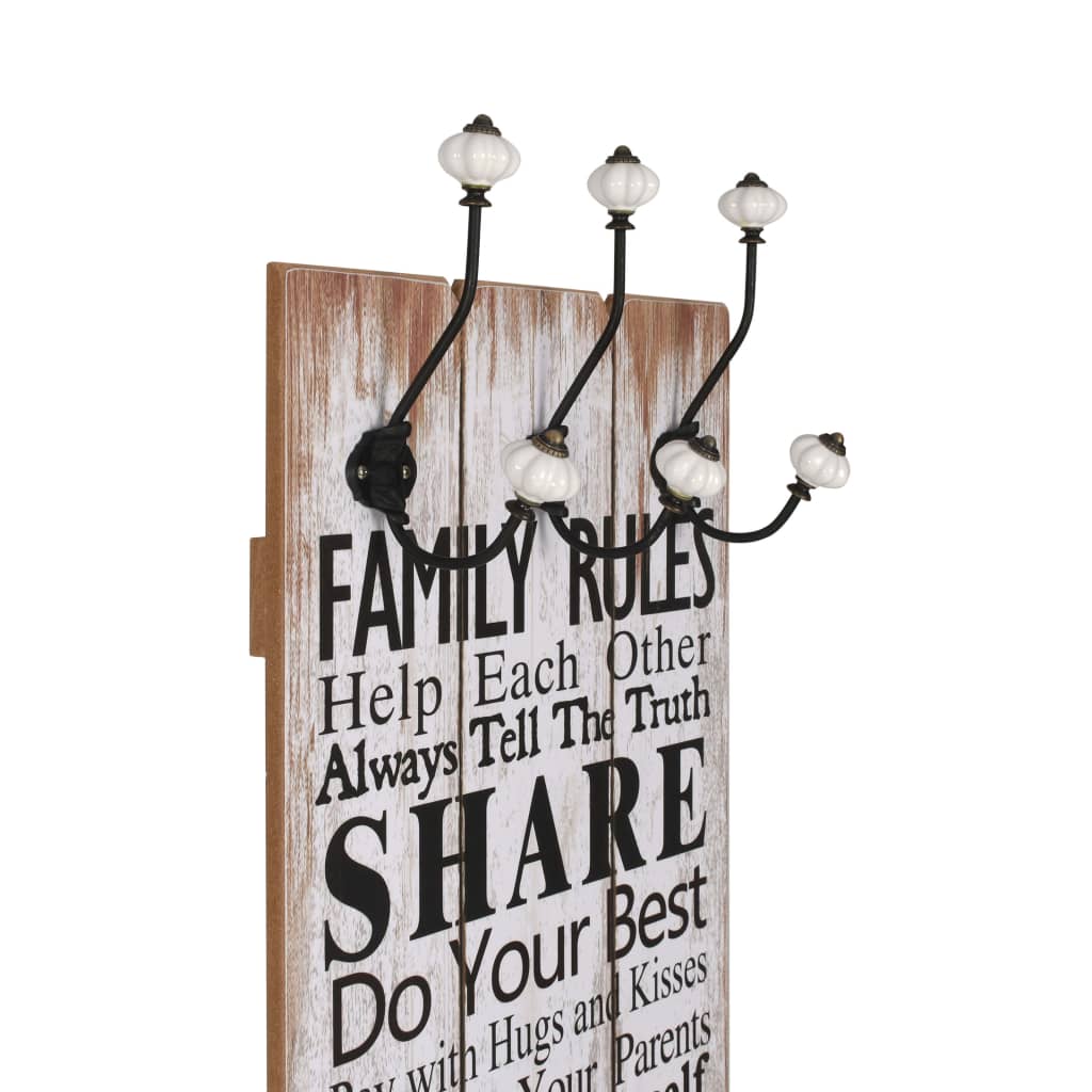 Thumbnail - vidaXL Wandgarderobe mit 6 Haken 120 x 40 cm "FAMILY RULES"