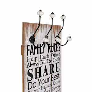 Nástěnný věšák na kabáty FAMILY RULES s 6 háčky 120 x 40 cm - obrázek 3