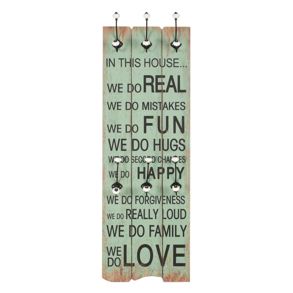 vidaXL Appendiabiti da Parete con 6 Ganci HAPPY LOVE 120x40 cm