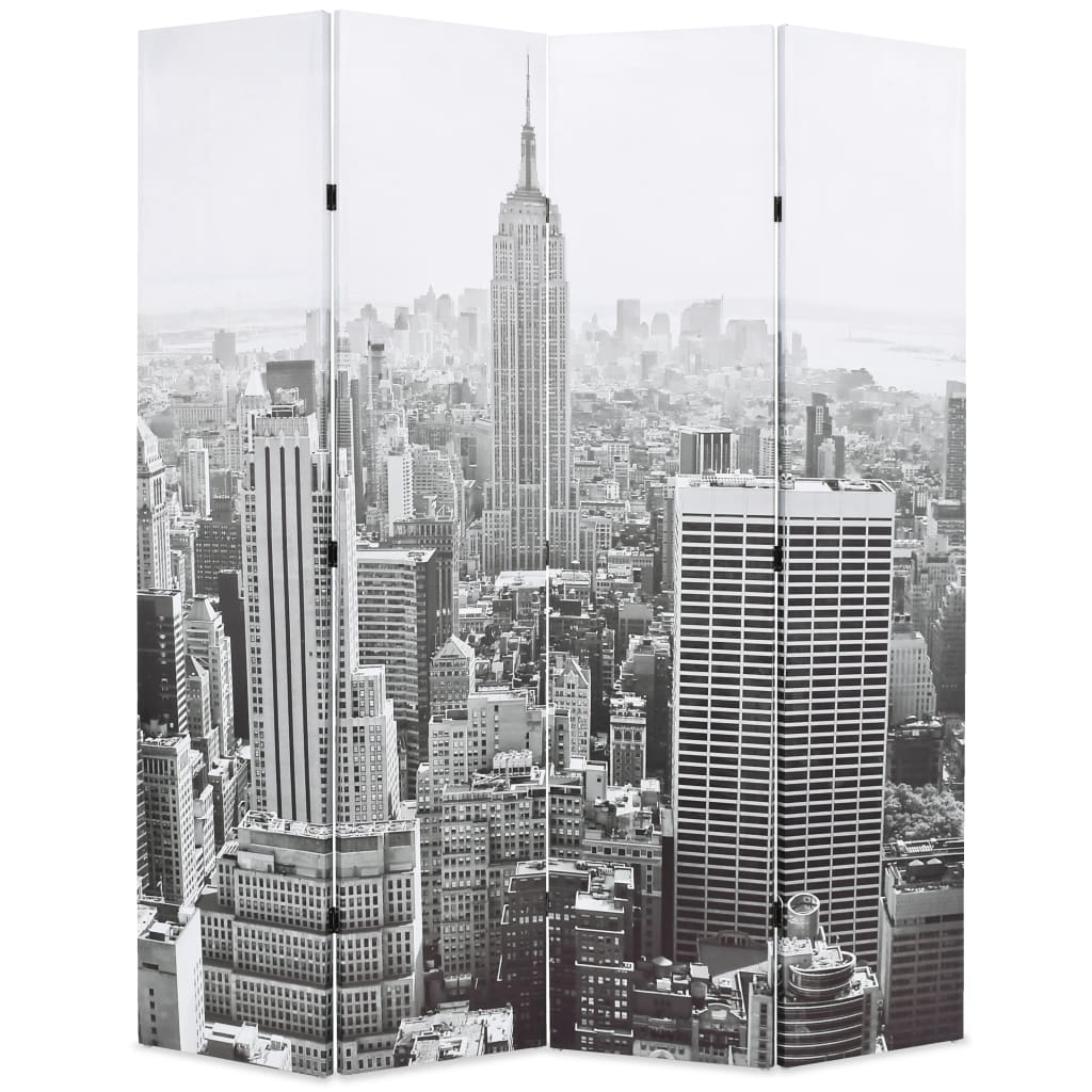 vidaXL Paravan cameră pliabil, 160x170 cm, New York pe zi, alb/negru