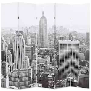 Zložljiv paravan 200x170 cm New York podnevi črn in bel