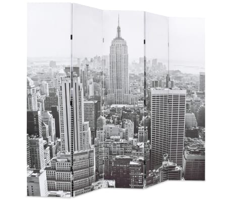 vidaXL Folding Room Divider 200x170 cm New York by Day Black and White