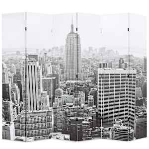 Zložljiv paravan 228x170 cm New York podnevi črn in bel