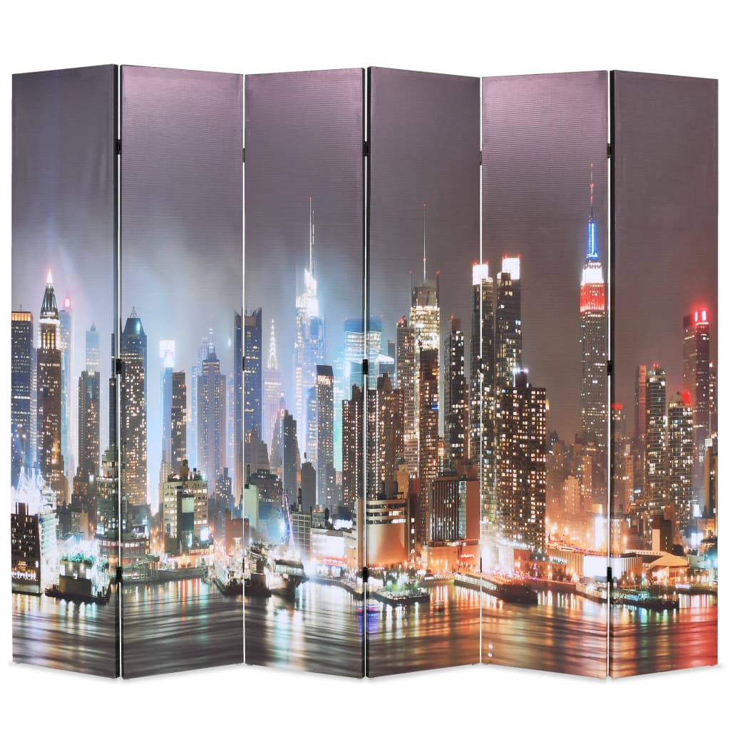 vidaXL Paravan cameră pliabil 228 x 170 cm, New York pe timp de noapte