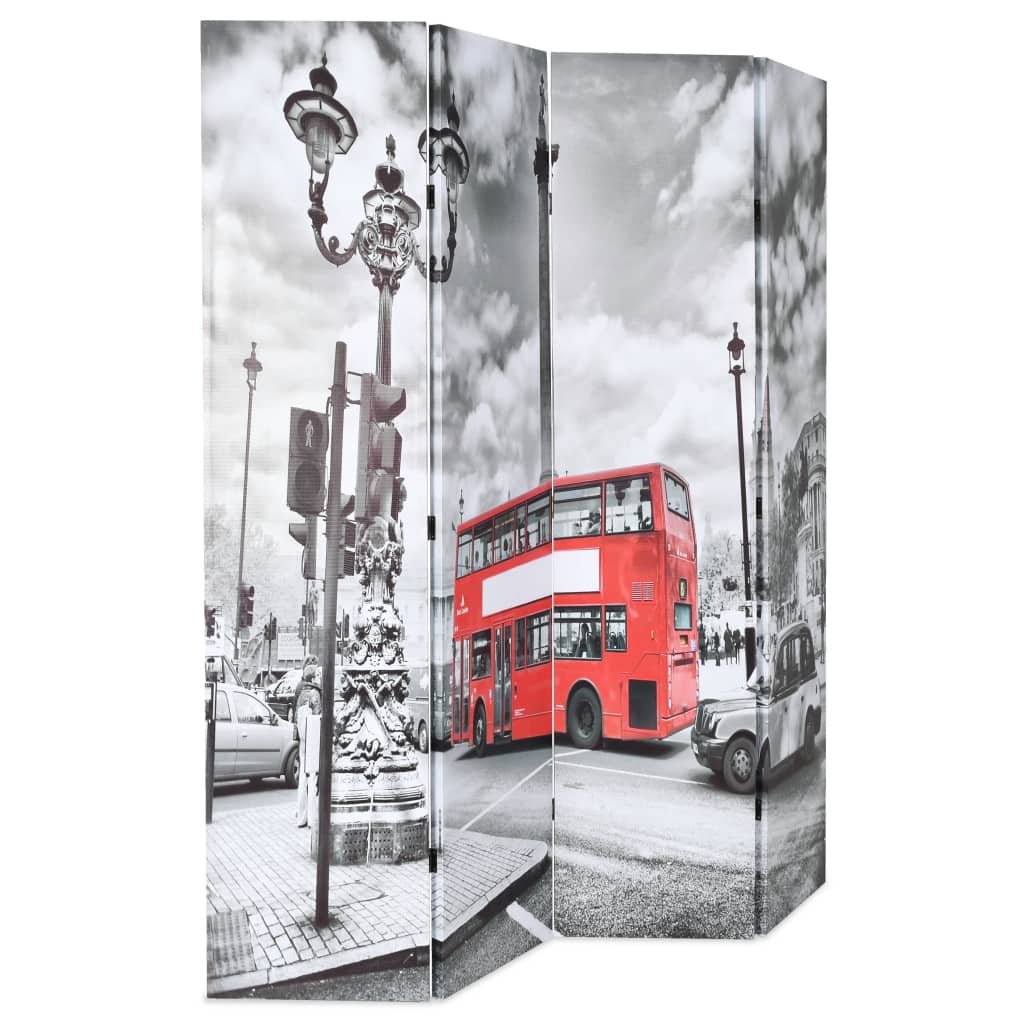 vidaXL Kamerscherm inklapbaar Londen bus 160x170 cm zwart en wit afbeelding