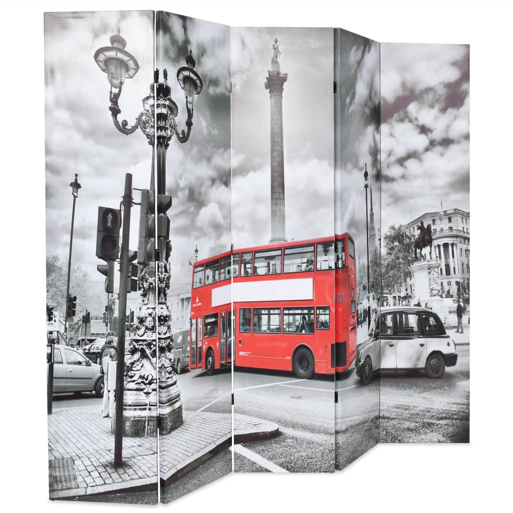 

vidaXL Kamerscherm inklapbaar Londen bus 200x170 cm zwart en wit