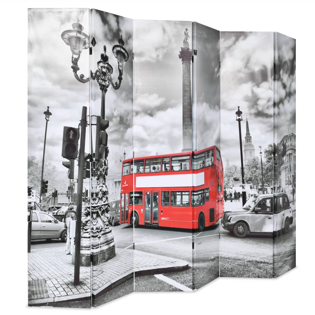 vidaXL Folding Room Divider 228x170 cm London Bus Black and White