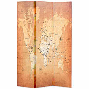 vidaXL kokkupandav sirm 120 x 170 cm, maailmakaart, kollane