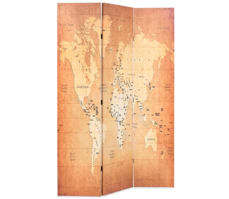 vidaXL Taitettava tilanjakaja 120x170 cm maailmankartta keltainen