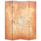 vidaXL Skládací paraván 160 x 180 cm mapa světa žlutý