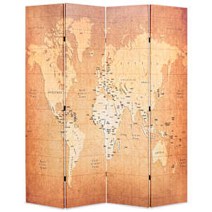 Zložljiv paravan 160x170 cm zemljevid sveta rumen