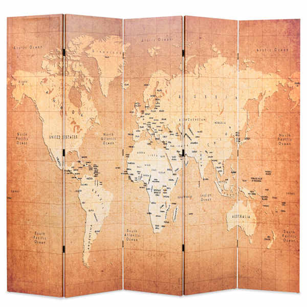 vidaXL kokkupandav sirm 200 x 170 cm, maailmakaart, kollane