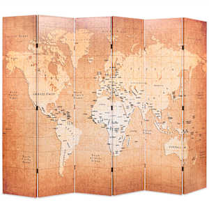 Skládací paraván 228 x 170 cm Mapa světa žlutá