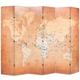 vidaXL Skládací paraván 228 x 180 cm mapa světa žlutá