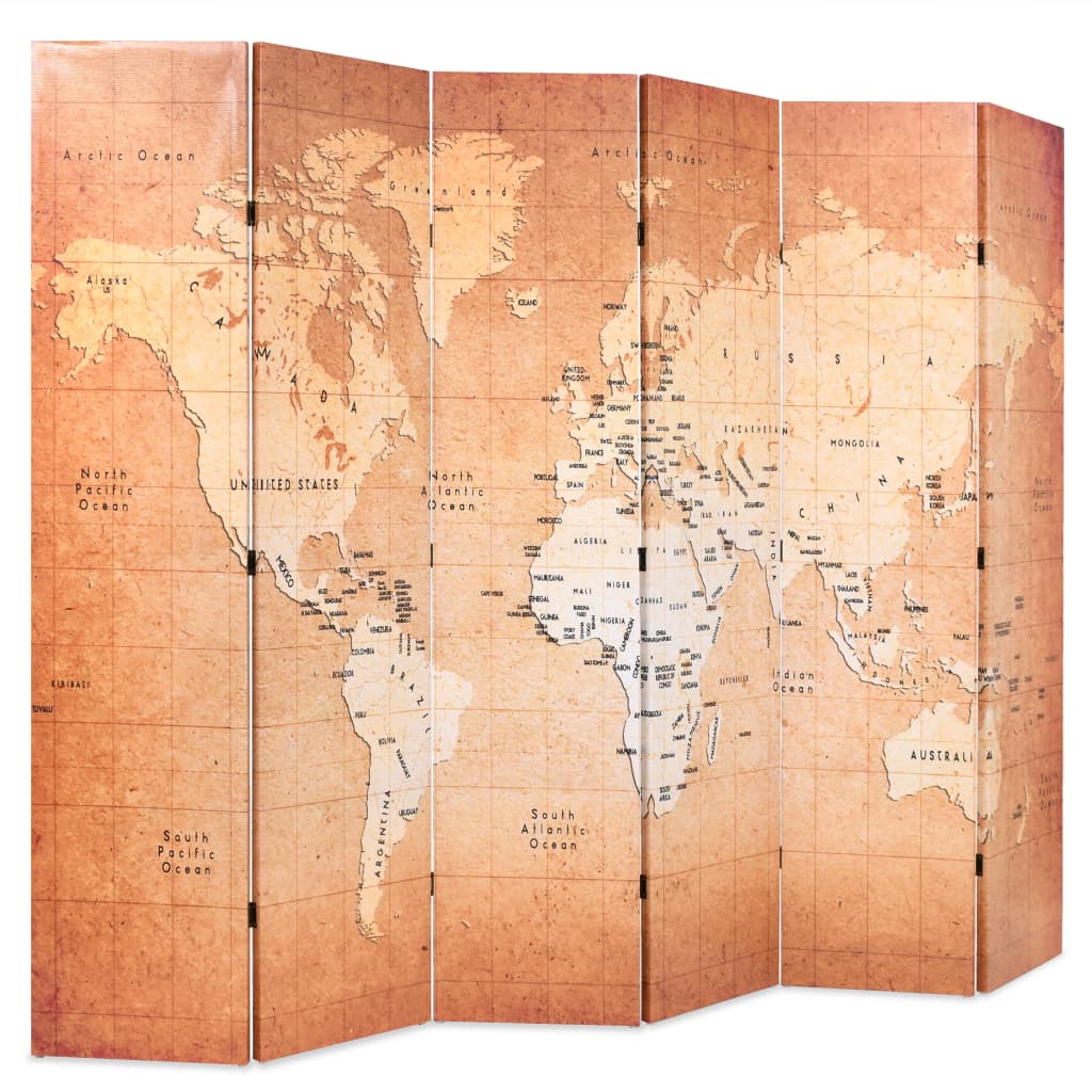 

vidaXL Kamerscherm inklapbaar wereldkaart 228x170 cm geel