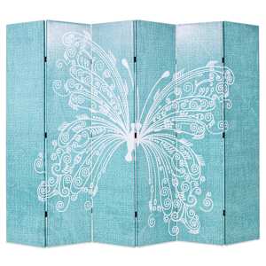 Zložljiv paravan 228x170 cm metulj moder