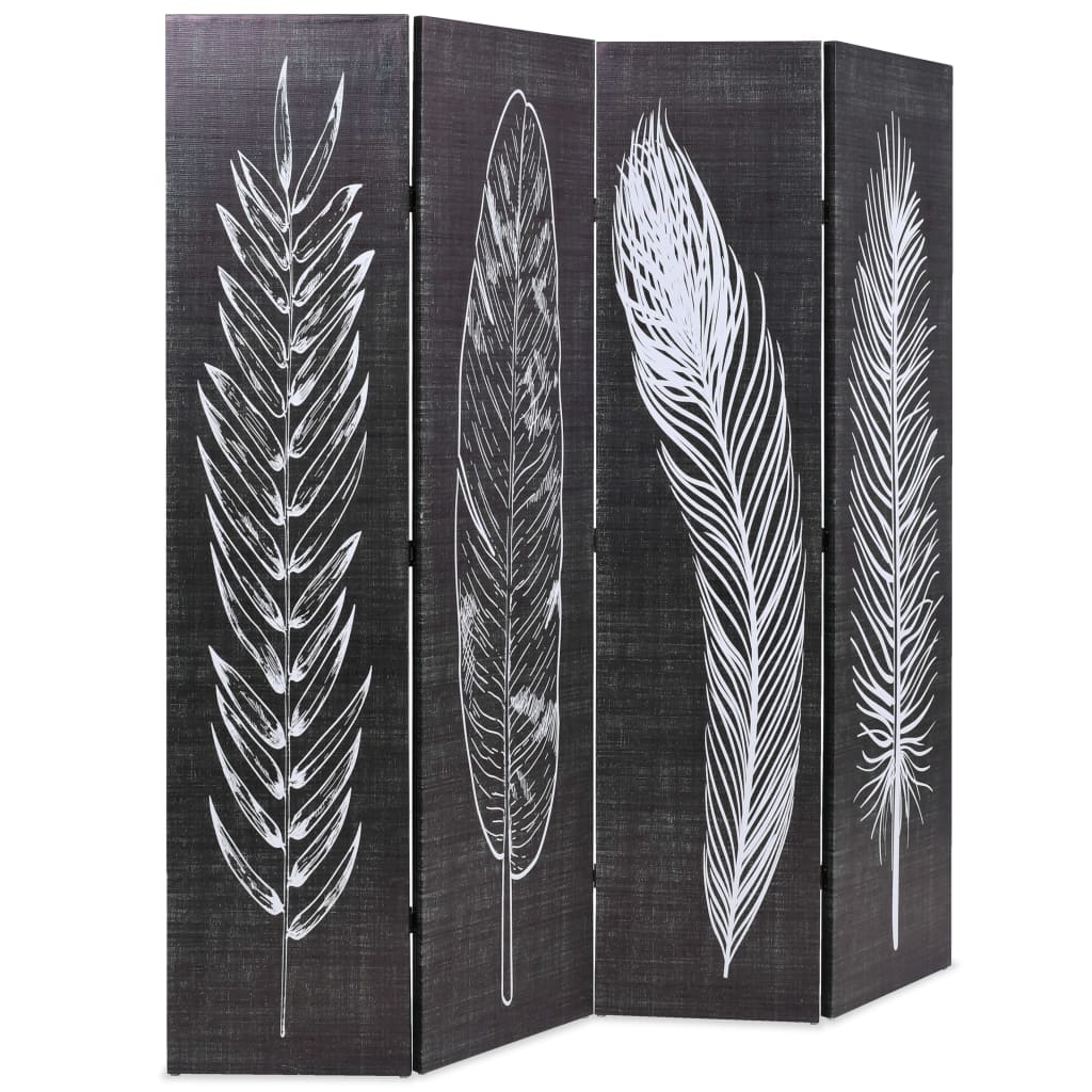 vidaXL Paravan cameră pliabil, negru&alb, 160 x 170 cm, imprimeu pene