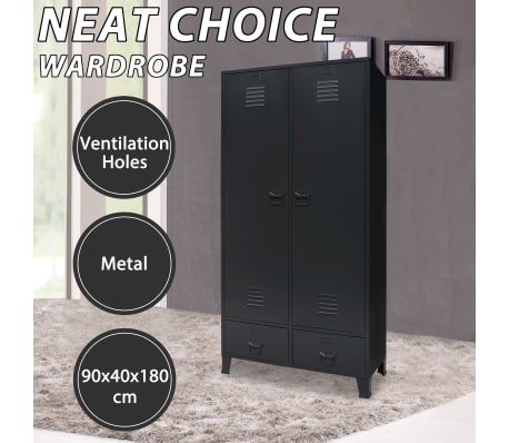 Vidaxl Wardrobe Metal Industrial Style 90x40x180cm Black Home