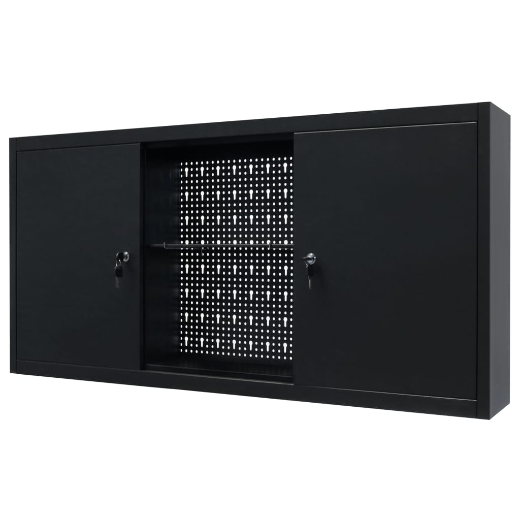 vidaXL Wall Mounted Tool Cabinet Industrial Metal 47.2"x7.5"x23.6" Black