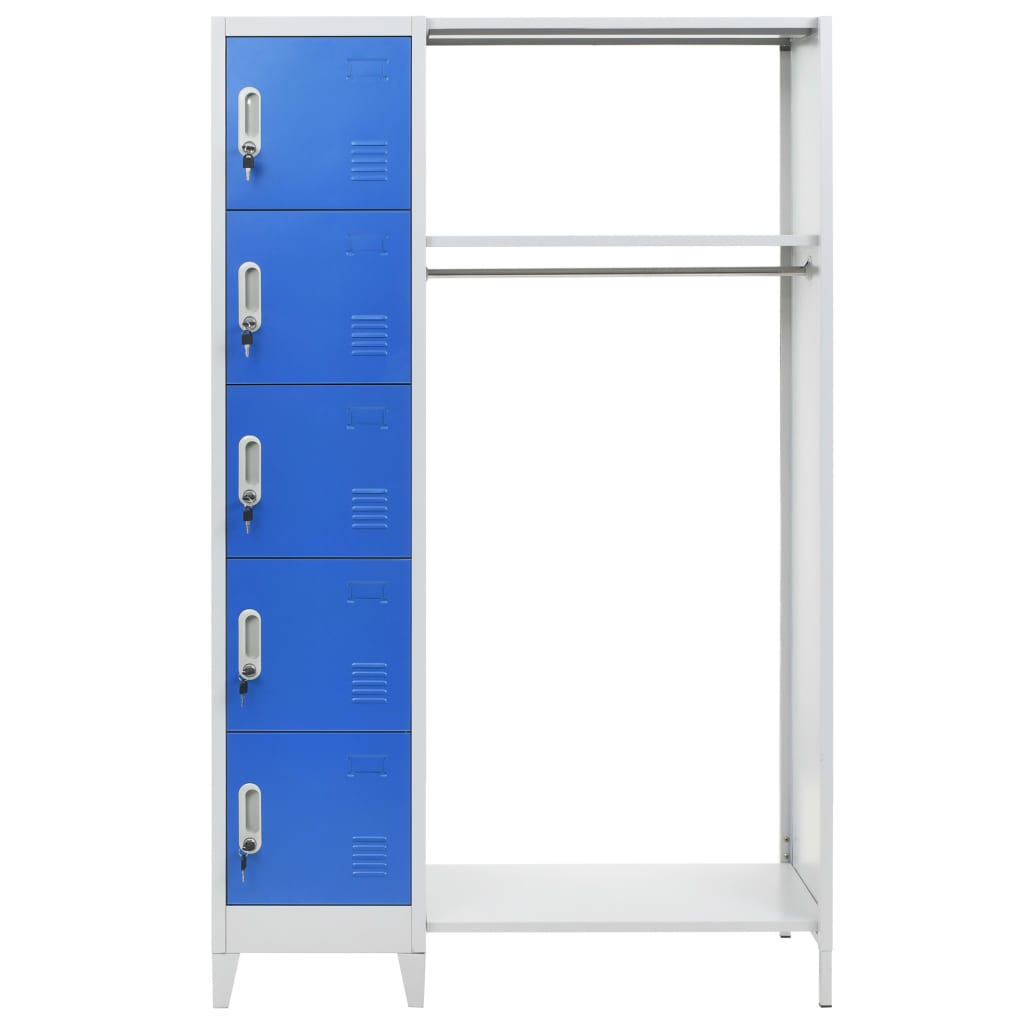 

vidaXL Lockerkast met kapstok 110x45x180 cm metaal blauw en grijs