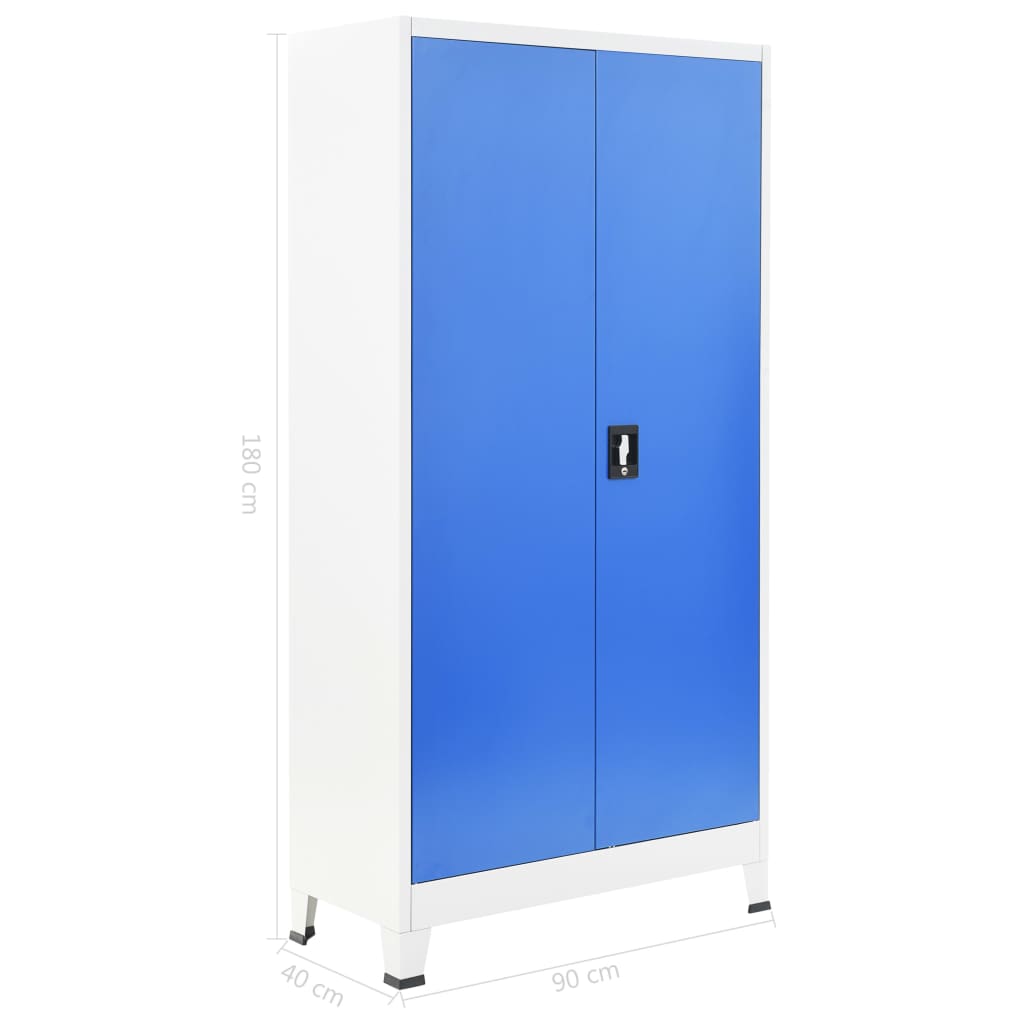 2 ajtós szürke/kék fém öltözőszekrény 90 x 40 x 180 cm 