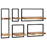 vidaXL Wall Shelf Set 5 Pieces Solid Acacia Wood and Steel