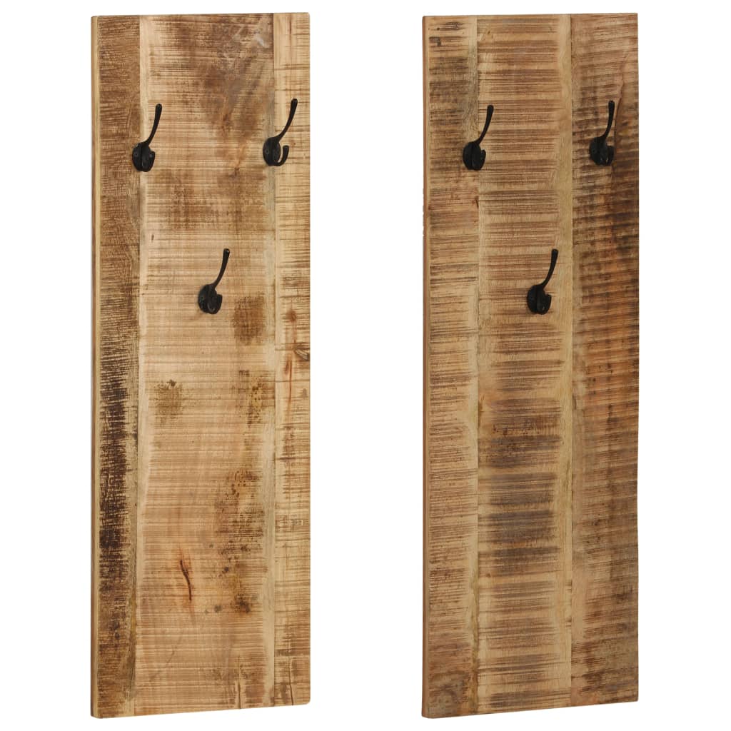 Image of vidaXL Wall-mounted Coat Racks 2 pcs Solid Mango Wood 36x110x3 cm