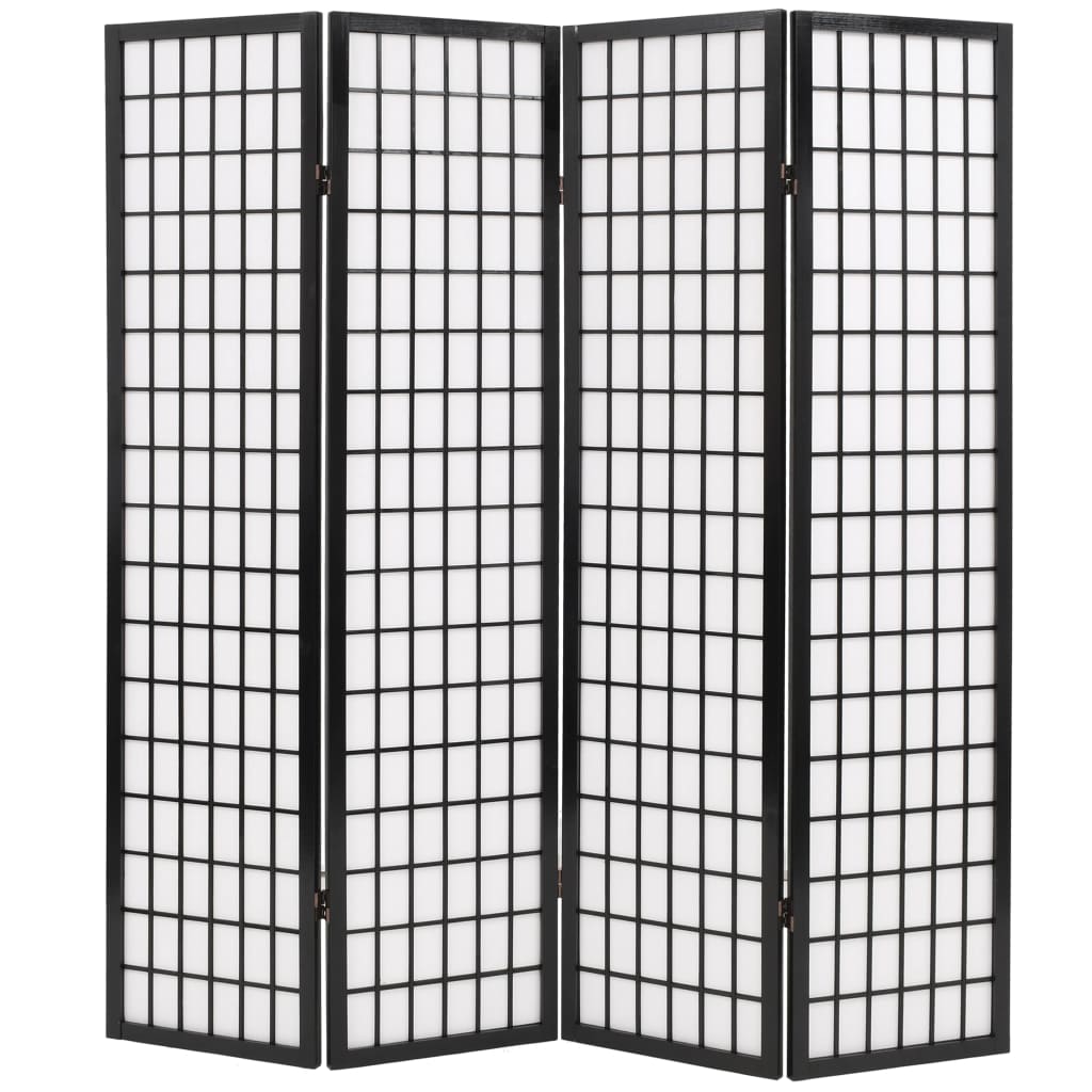 Folding 4-Panel Room Divider Japanese Style 160×170 cm Black
