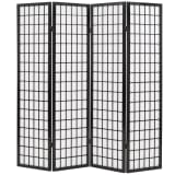 vidaXL Biombo dobrável com 4 painéis estilo japonês 160x170 cm preto