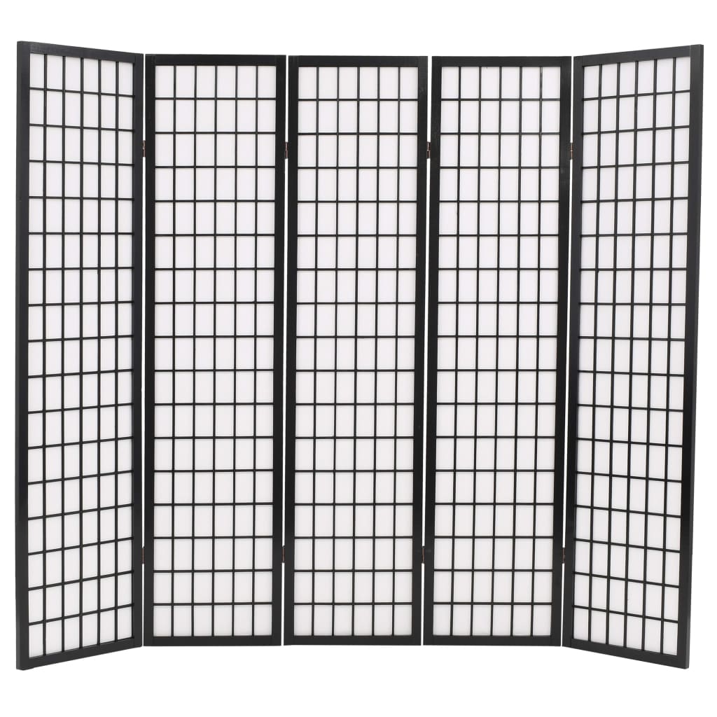 vidaXL Folding 5-Panel Room Divider Japanese Style 200x170 cm Black