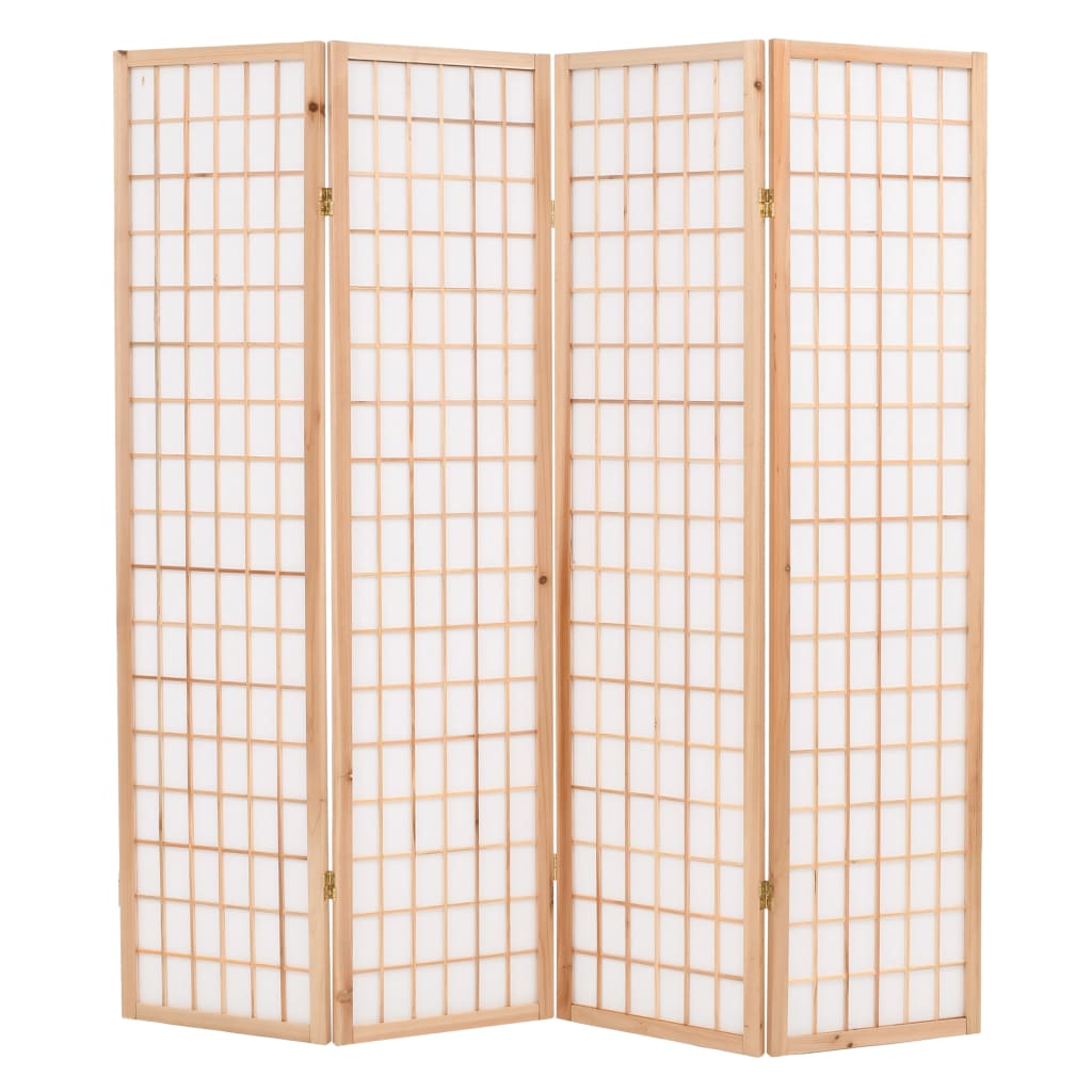 Folding 4-Panel Room Divider Japanese Style 160×170 cm Natural