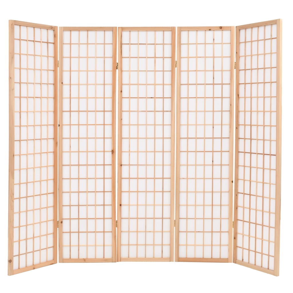 vidaXL Folding 5-Panel Room Divider Japanese Style 200x170 cm Natural